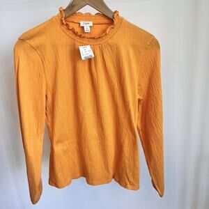 J. Crew Long Sleeve Ruffle Neck Sunburn Yellow Top Shirt Womens Sz Small Holiday